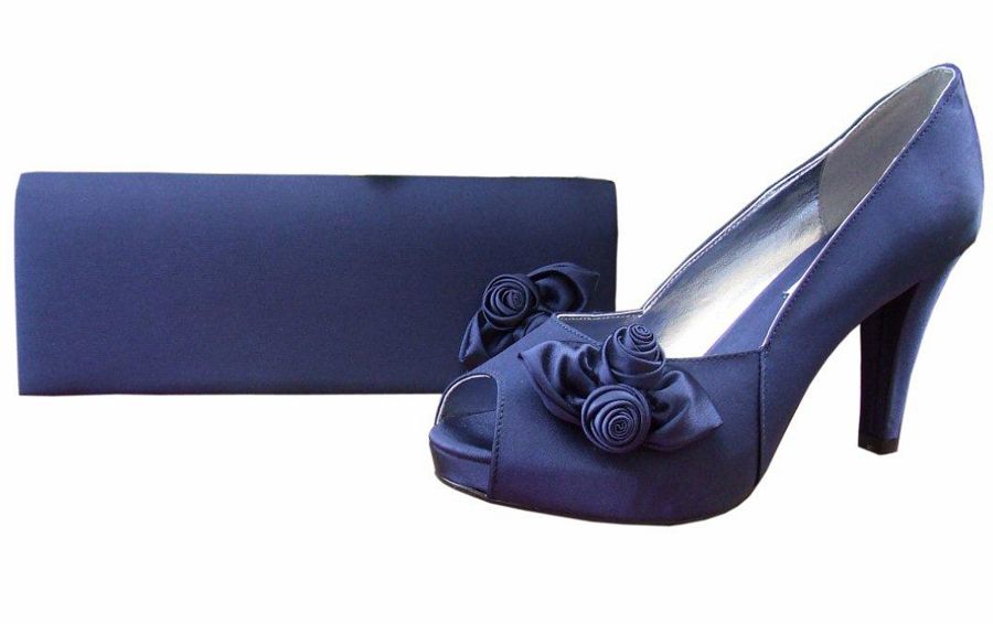 navy satin court shoes